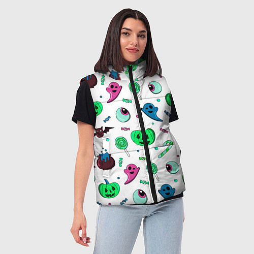 Женский жилет Halloween light green pumpkin - паттерн / 3D-Черный – фото 3