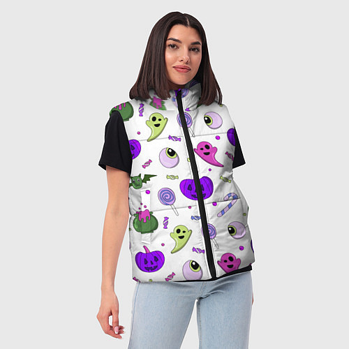 Женский жилет Halloween purple pumpkin pattern / 3D-Черный – фото 3