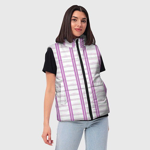 Женский жилет Color white cage pink line / 3D-Черный – фото 3