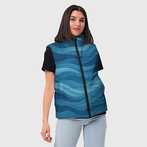 Женский жилет Камуфляжные синие волны / 3D-Черный – фото 3