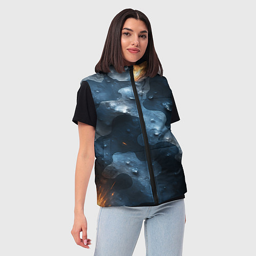 Женский жилет Синий камуфляж с каплями / 3D-Черный – фото 3