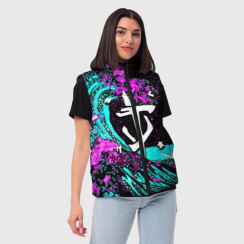 Женский жилет Doom самураи неоновая волна / 3D-Черный – фото 3