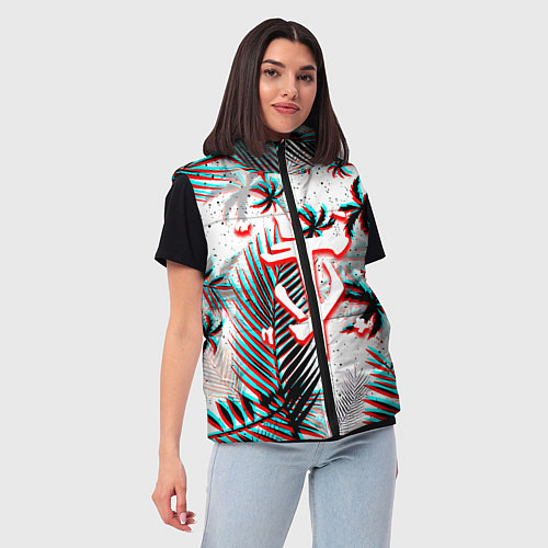 Женский жилет Doom тропики глитч / 3D-Черный – фото 3