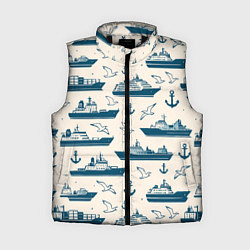 Женский жилет Морской паттерн из чаек, якорей и кораблей