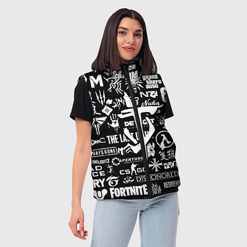 Женский жилет Doom логотипы всех игр / 3D-Черный – фото 3