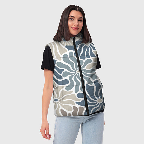 Женский жилет Цветы blue and beige pattern / 3D-Черный – фото 3