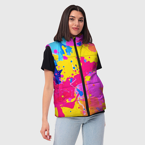 Женский жилет Яркие пятна акриловой краски на стене / 3D-Черный – фото 3