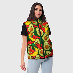 Женский жилет Авокадо, бананы, перцы чили улыбаются - паттерн фр, цвет: 3D-черный — фото 2