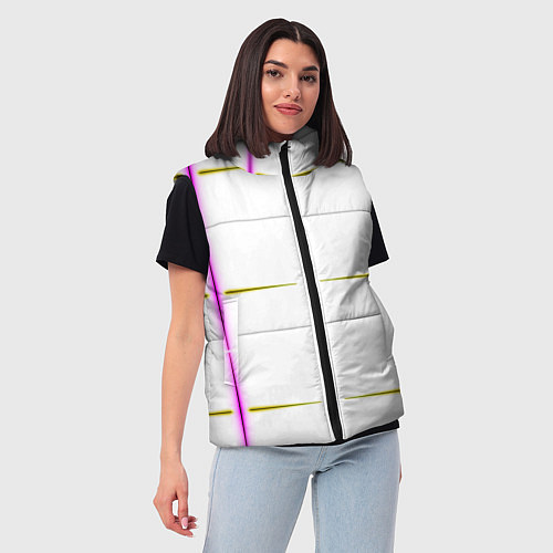 Женский жилет Color white pink yellow stripes / 3D-Черный – фото 3