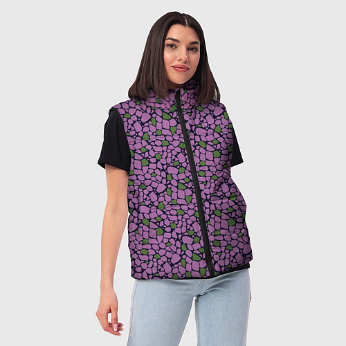 Женский жилет Мозаичный мелкий узор фиолетовый с зелеными вкрапл / 3D-Черный – фото 3