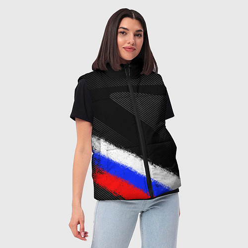 Женский жилет Спортивный триколор России / 3D-Черный – фото 3