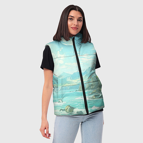 Женский жилет Художественный берег со скалами / 3D-Светло-серый – фото 3
