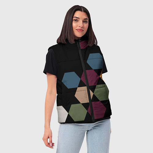 Женский жилет Honeycombs autumn colors / 3D-Черный – фото 3