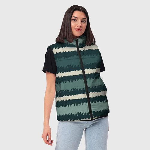 Женский жилет Полосы зигзагообразные зеленые / 3D-Черный – фото 3