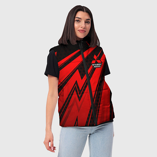Женский жилет Митсубиси - красные молнии / 3D-Черный – фото 3