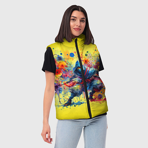 Женский жилет Japanese cool ninja - watercolor fantasy / 3D-Черный – фото 3