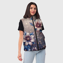 Женский жилет Сине-бежевый дымчатый с цветами, цвет: 3D-черный — фото 2