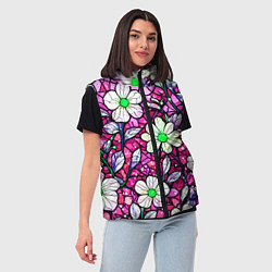 Женский жилет Цветочный розовый витраж, цвет: 3D-черный — фото 2