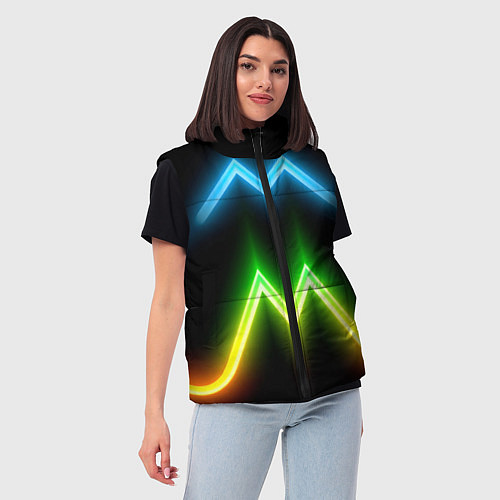 Женский жилет Neon multicolored lines / 3D-Черный – фото 3