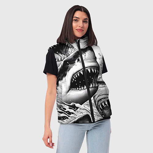 Женский жилет Белая акула - стая / 3D-Черный – фото 3