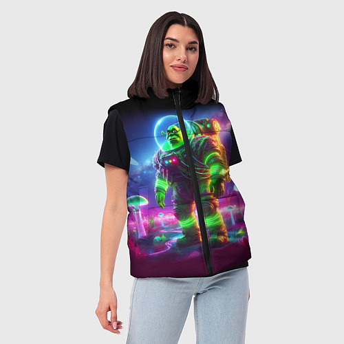 Женский жилет Космонавт Шрук в неоновом скафандре на загадочной / 3D-Черный – фото 3