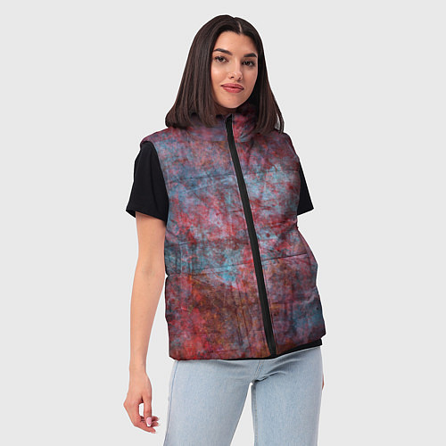 Женский жилет Абстракция - red rust on blue / 3D-Черный – фото 3