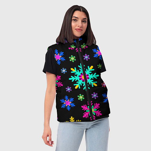 Женский жилет Снежинки ретро / 3D-Черный – фото 3