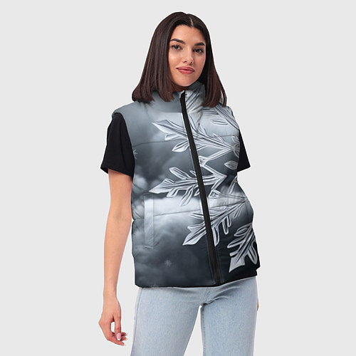 Женский жилет Снежинка на черно белое / 3D-Черный – фото 3