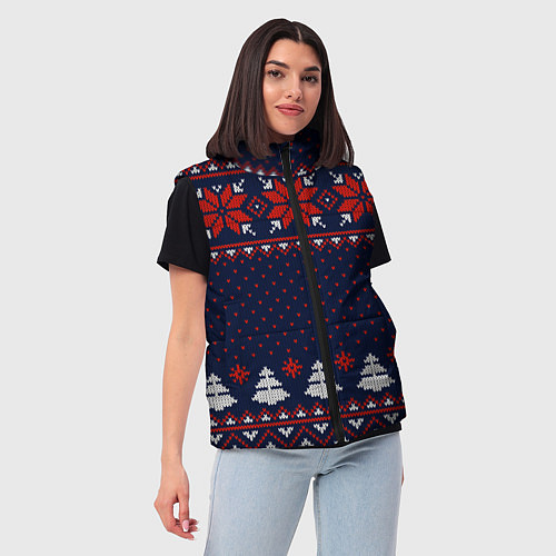 Женский жилет Новогодний вязаный узор / 3D-Черный – фото 3