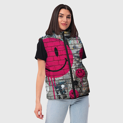 Женский жилет Розовые смайлы граффити / 3D-Черный – фото 3