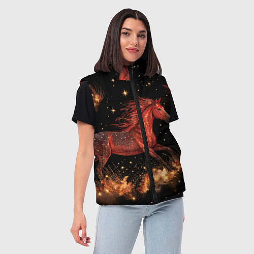 Женский жилет Огненные лошади - паттерн / 3D-Черный – фото 3