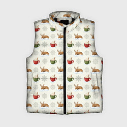 Женский жилет Зимний паттерн с оленем и чашками какао, цвет: 3D-черный