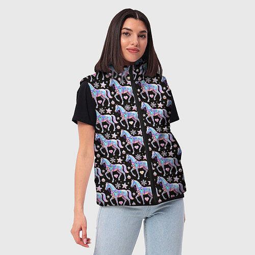 Женский жилет Новогодние лошади y2k / 3D-Черный – фото 3