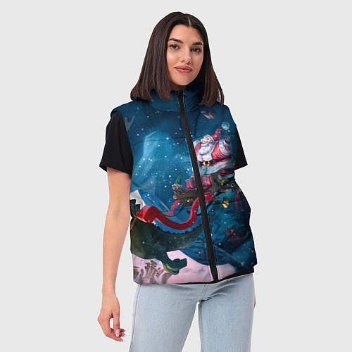 Женский жилет Санта с динозавром / 3D-Черный – фото 3
