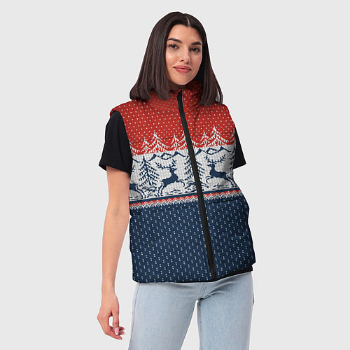 Женский жилет Вязаный узор с оленями / 3D-Черный – фото 3