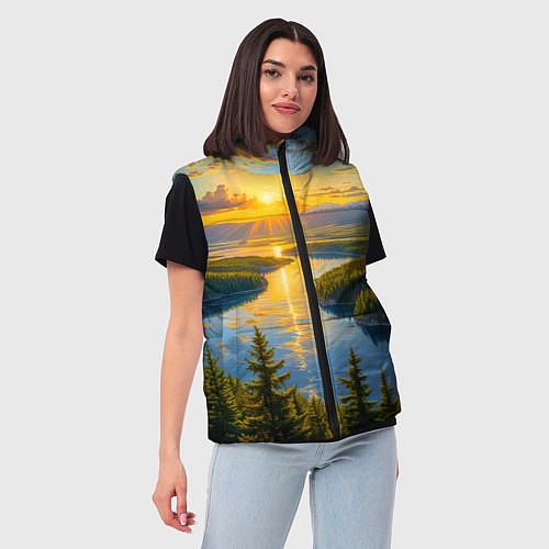 Женский жилет Золотой путь реки / 3D-Черный – фото 3