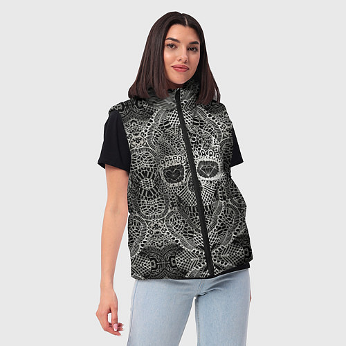 Женский жилет Кружевной череп / 3D-Черный – фото 3