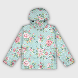 Ветровка с капюшоном женская Цветы ретро 1, цвет: 3D-белый