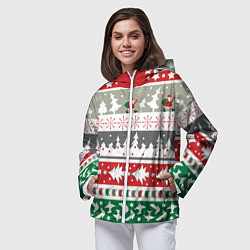 Ветровка с капюшоном женская Новогодний орнамент, цвет: 3D-белый — фото 2