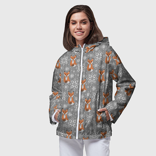 Женская ветровка Зимние лисицы / 3D-Белый – фото 3