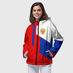 Ветровка с капюшоном женская Russia: Geometry Tricolor, цвет: 3D-черный — фото 2