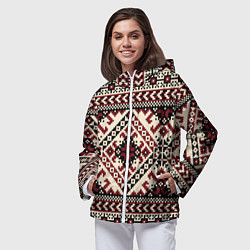 Ветровка с капюшоном женская Славянский орнамент, цвет: 3D-белый — фото 2