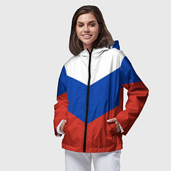 Ветровка с капюшоном женская Российский триколор, цвет: 3D-черный — фото 2