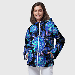 Ветровка с капюшоном женская Синяя хохлома, цвет: 3D-белый — фото 2