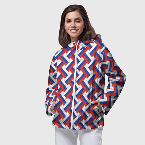 Женская ветровка Российский триколор плетёнка / 3D-Белый – фото 3