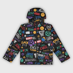 Ветровка с капюшоном женская Баскетбол коллаж, цвет: 3D-черный
