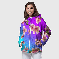 Ветровка с капюшоном женская САКУРА ВИШНЯ, цвет: 3D-белый — фото 2