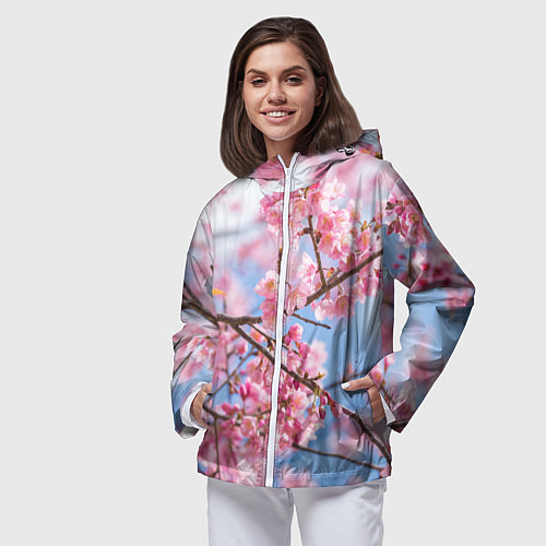 Женская ветровка Ветки Сакуры / 3D-Белый – фото 3