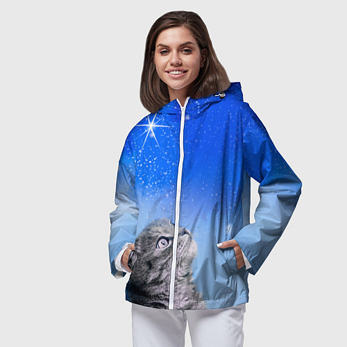 Женская ветровка Кот и космос / 3D-Белый – фото 3