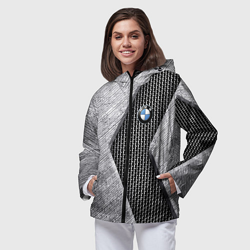 Женская ветровка BMW - emblem - metal - texture / 3D-Черный – фото 3